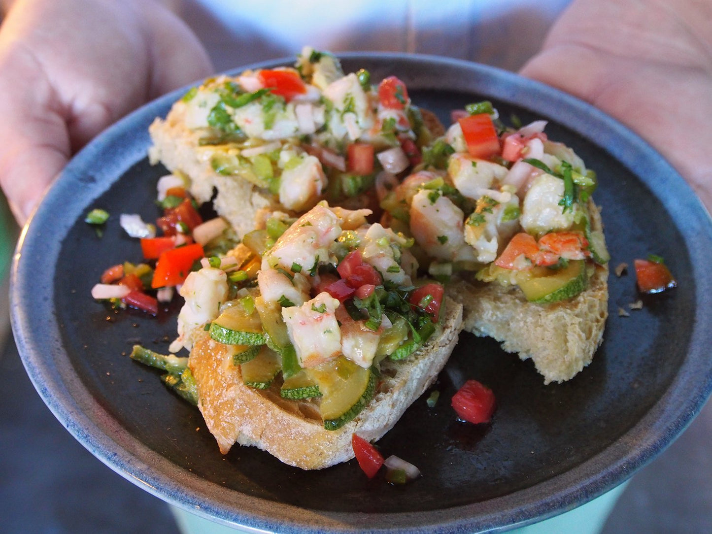 In Mexico: Grilled Shrimp Salad on Toast